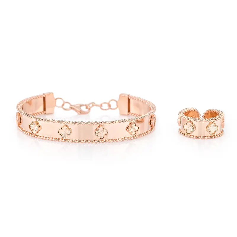 0b8ebcd6beb0dfe1e23747f83a3a7041 دستبند النگویی طلا زنانه طرح گل ونکلیف کد MT۱۰۵ - Image 1