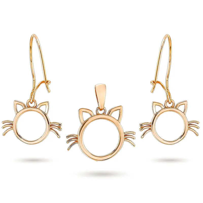 100ea7af8b2f6733143f42a46217abd5 نیم ست زنانه طلا گربه حیوان کد MT۷۰۰ - Image 1