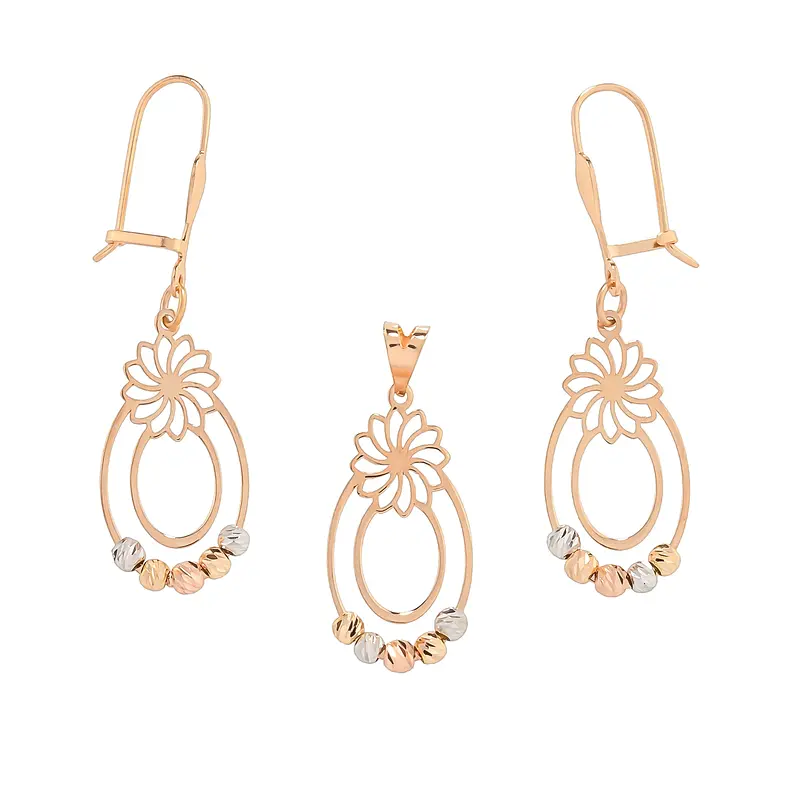 1736dcb1112f5bbc37c362699bc54ad6 نیم ست زنانه طلا گوی تراش گل کد MT۲۵۷ - Image 1