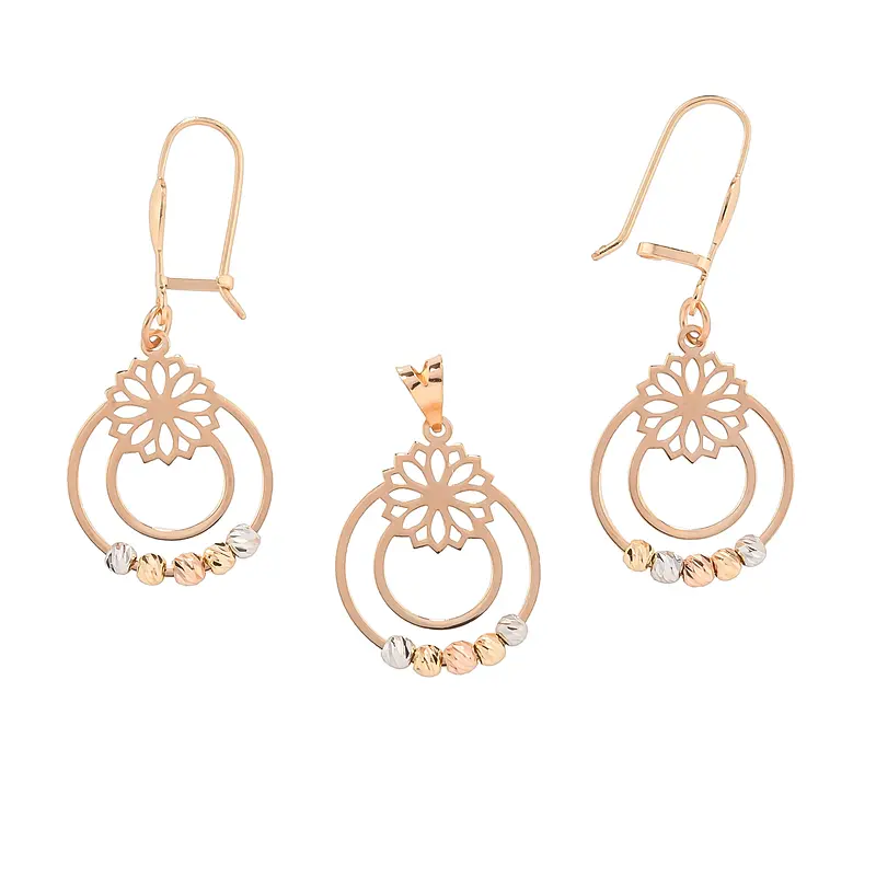 19dde4f1e2bfaee6dacd12869c45c004 نیم ست زنانه طلا گوی تراش گل کد MT۲۵۴ - Image 1