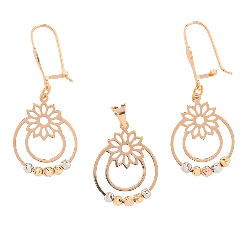 2f117a3cf957db8075978961a10b59c6 نیم ست زنانه طلا گوی تراش گل کد MT۲۵۳ - Image 1