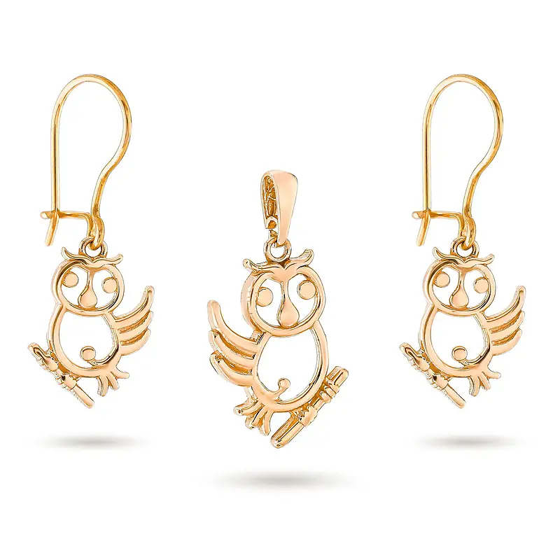 367624d8ee9079f4a6fec65b6f88336b نیم ست زنانه طلا جغد کد MT۶۹۸ - Image 1