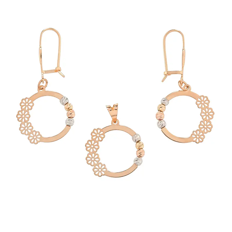 905dfaea87a4e2a3d0e4e00b3f886658 نیم ست زنانه طلا گوی تراش گل کد MT۲۵۵ - Image 1