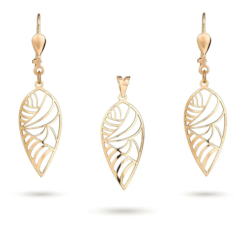 91cf774da1fc9c14ecaad4855eda1cfb نیم ست زنانه طلا طرح برگ کد MT۹۳۲ - Image 1