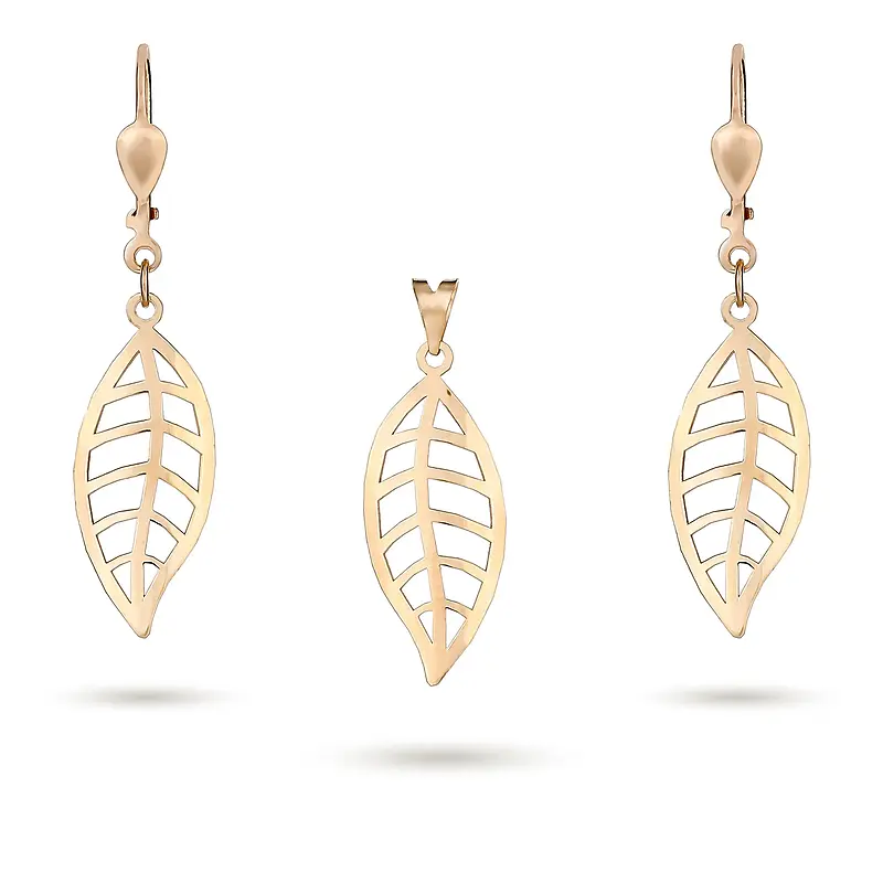 ab1f664162d9fc34fe4122b2a02c8580 نیم ست زنانه طلا طرح برگ کد MT۹۳۳ - Image 1